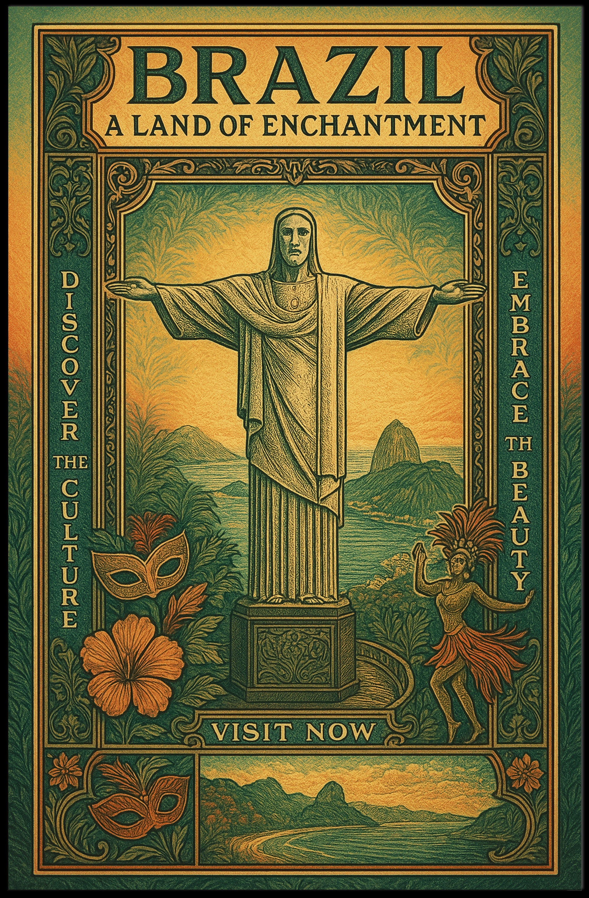 Brazilian Vintage Travel Art Poster – Discover and Embrace Rio