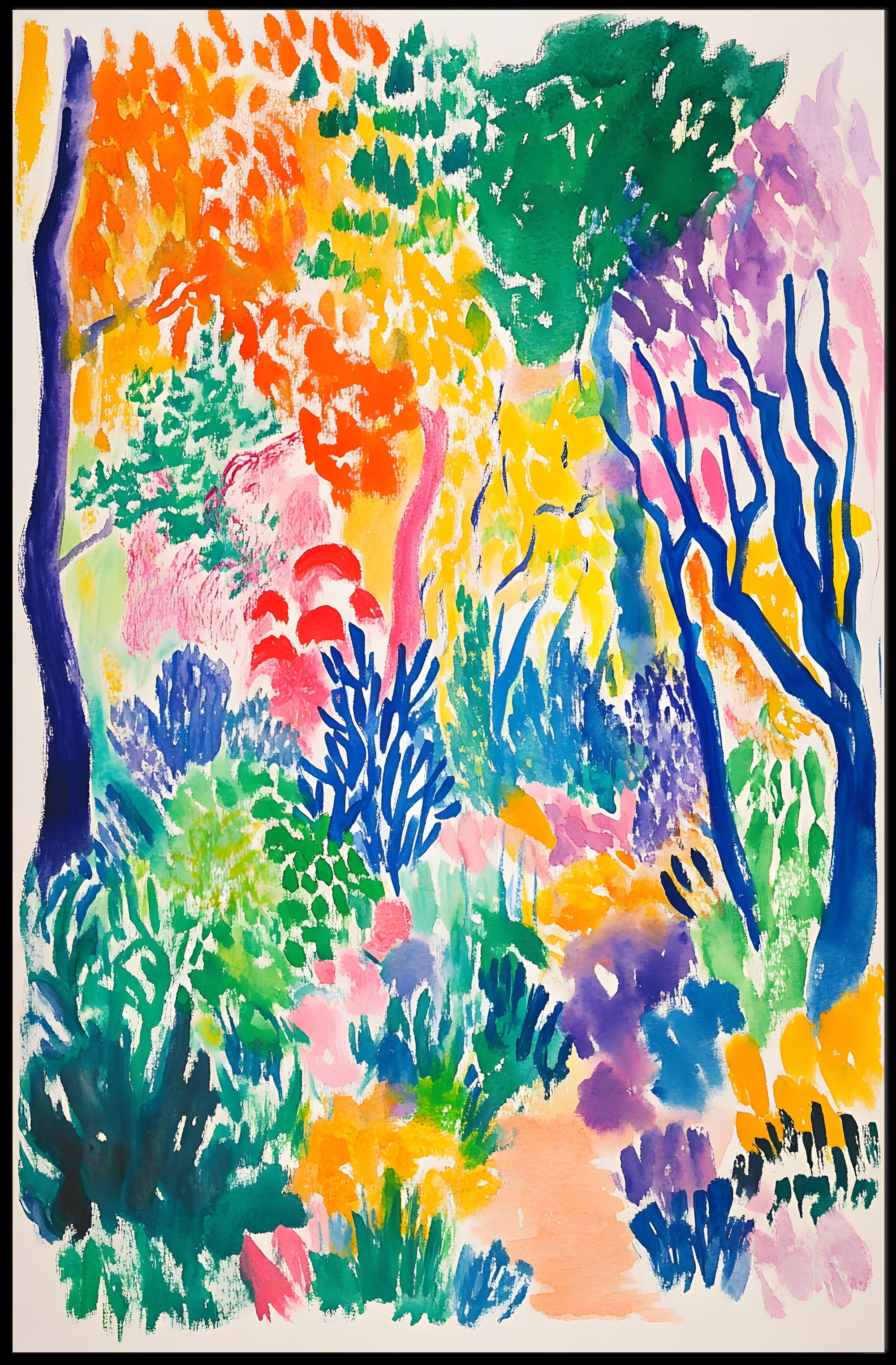 The poster depicts a vibrant and colorful landscape, likely representing a lush forest Travel Poster