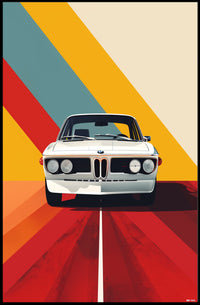 Classic White Car Adventure Vibrant Abstract or Artistic Poster PosterGoat