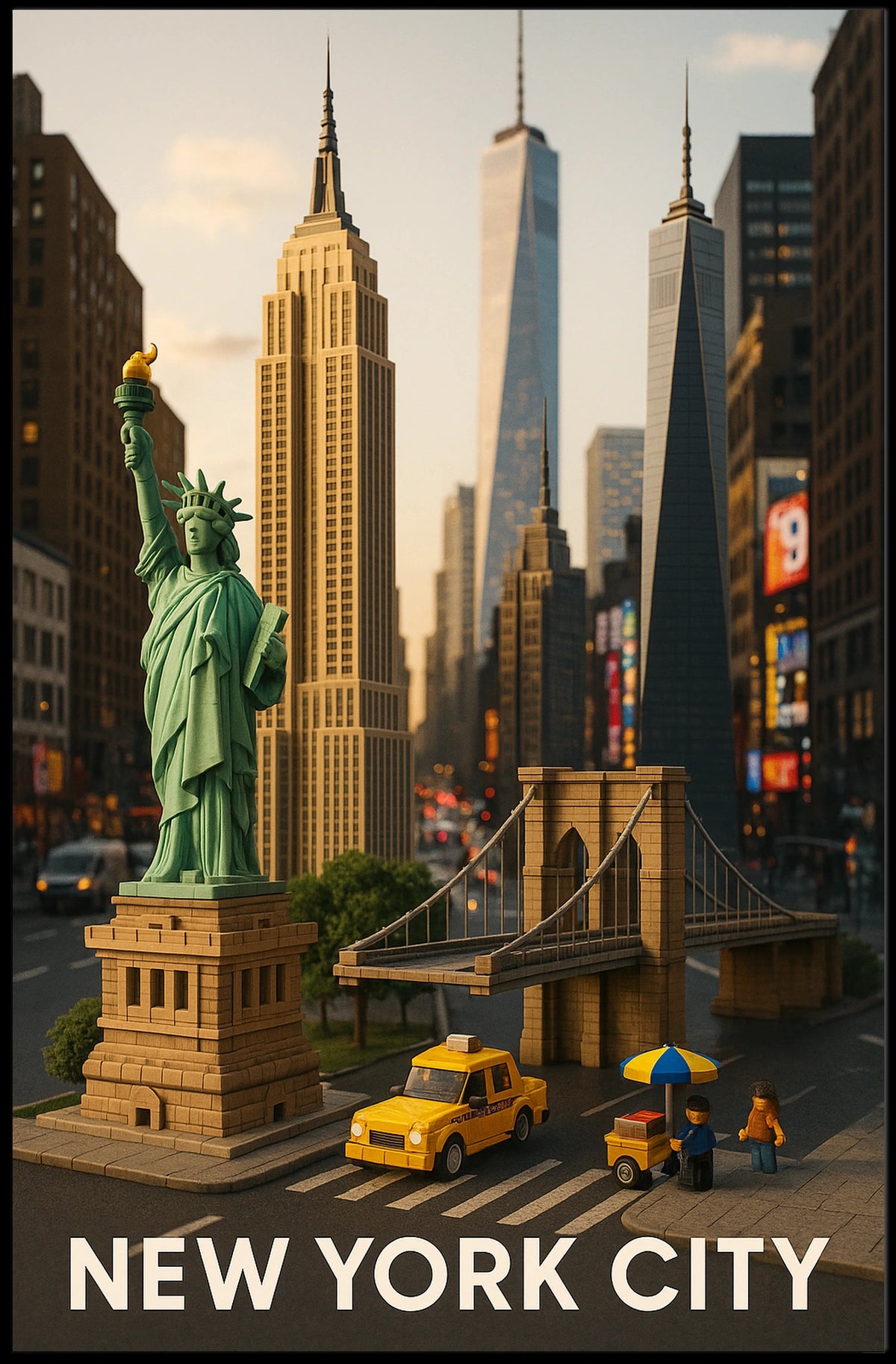 New York City Landmarks Miniature Art Poster Retro Wall Art