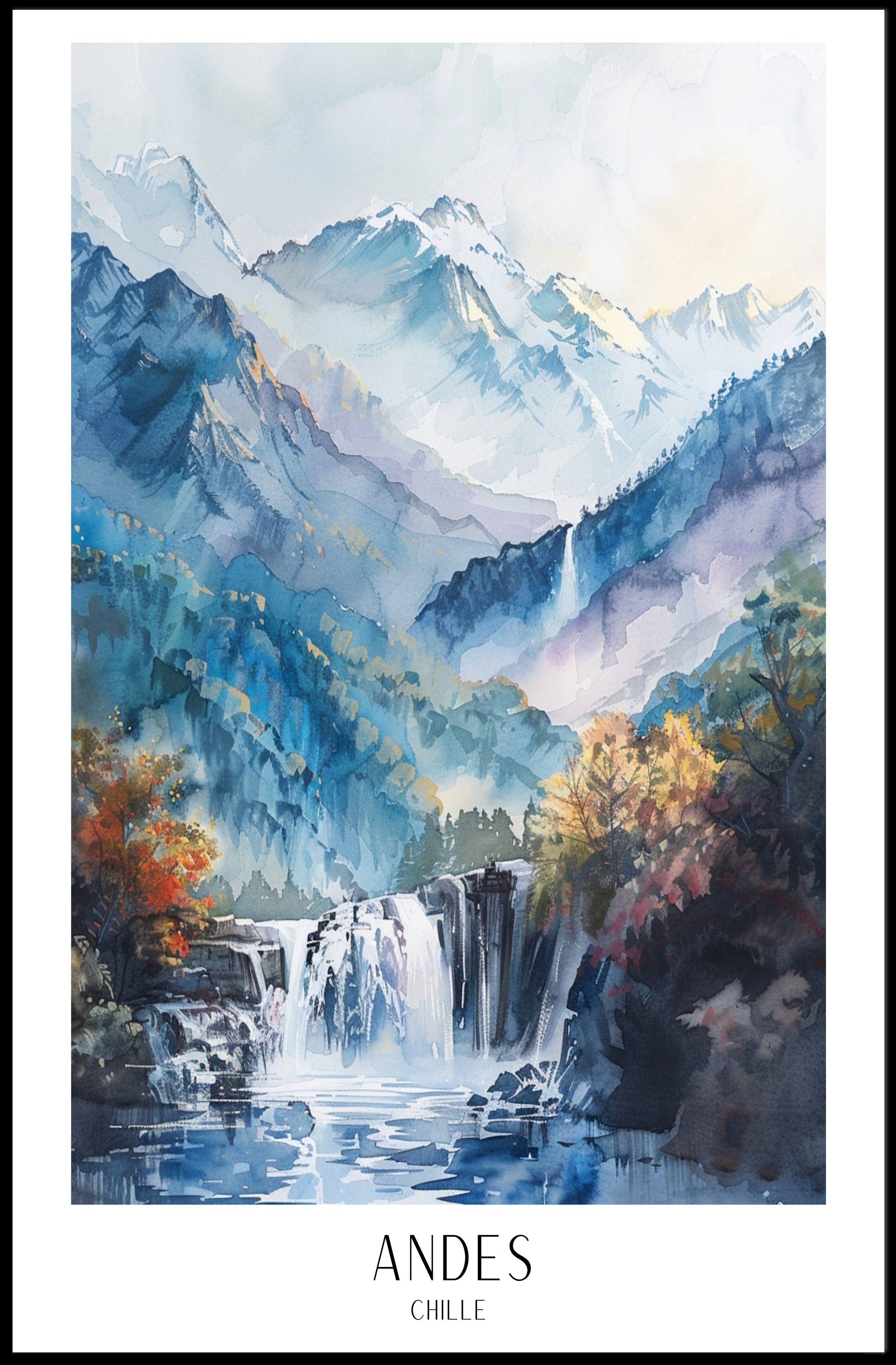 Andes Mountains Watercolor Landscape Art - Travel Poster PosterGoat
