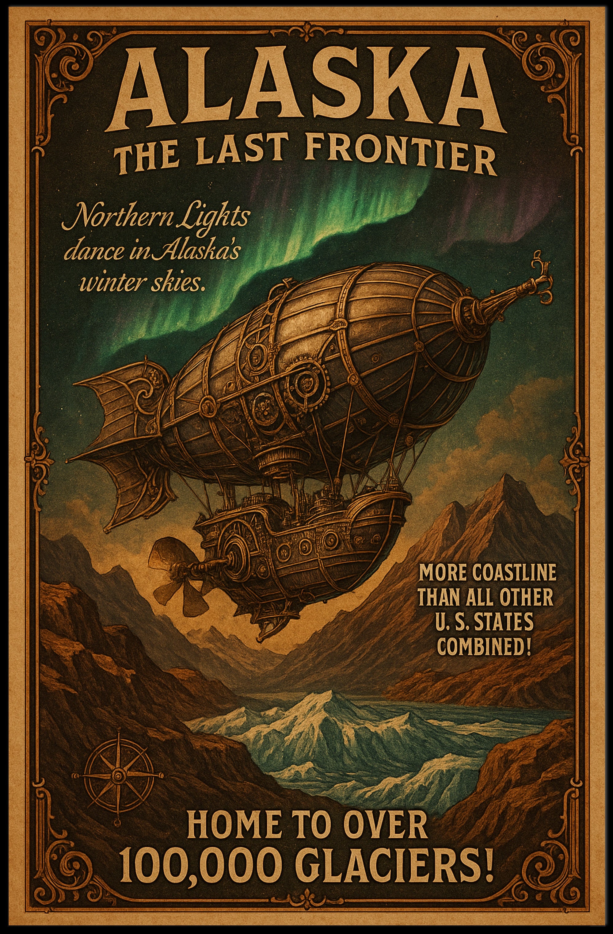 Alaska Vintage Scenic Poster Wall Art Print Last Frontier