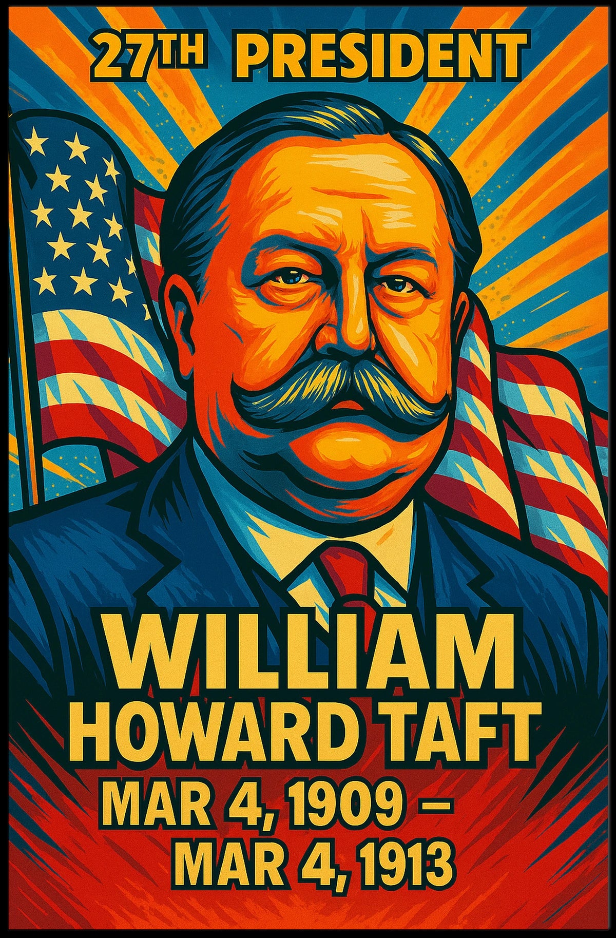 William Howard Taft 27th President of the United States Colorful Comic Book Style Poster