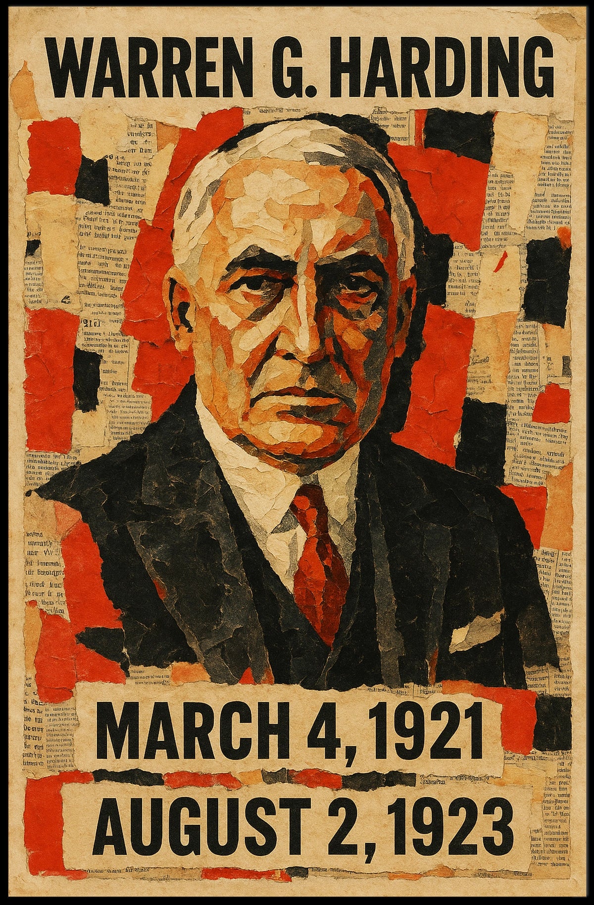 Warren G. Harding 29th President of the United States Layered paper Collage Poster