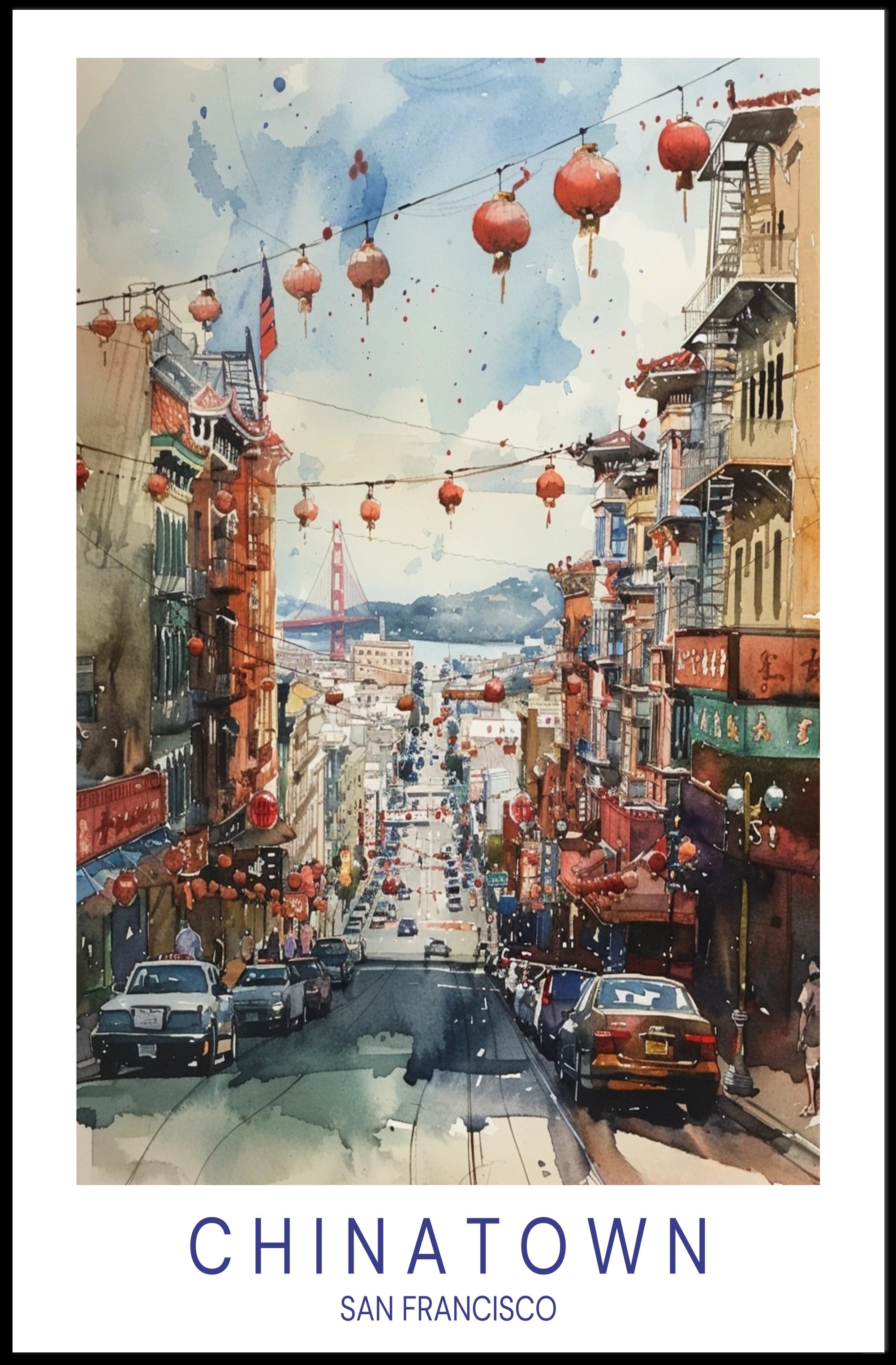 San Francisco Chinatown Watercolor Urban or Cityscape Poster PosterGoat