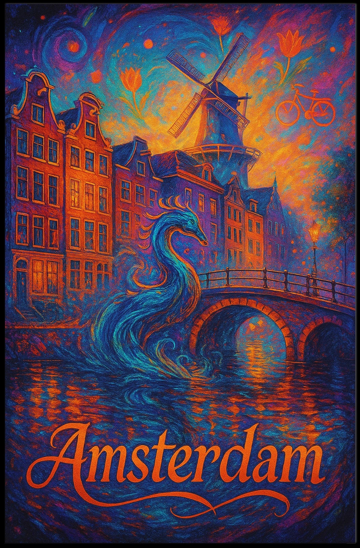 Amsterdam Surreal Art Poster: Vibrant Fantasy Scene