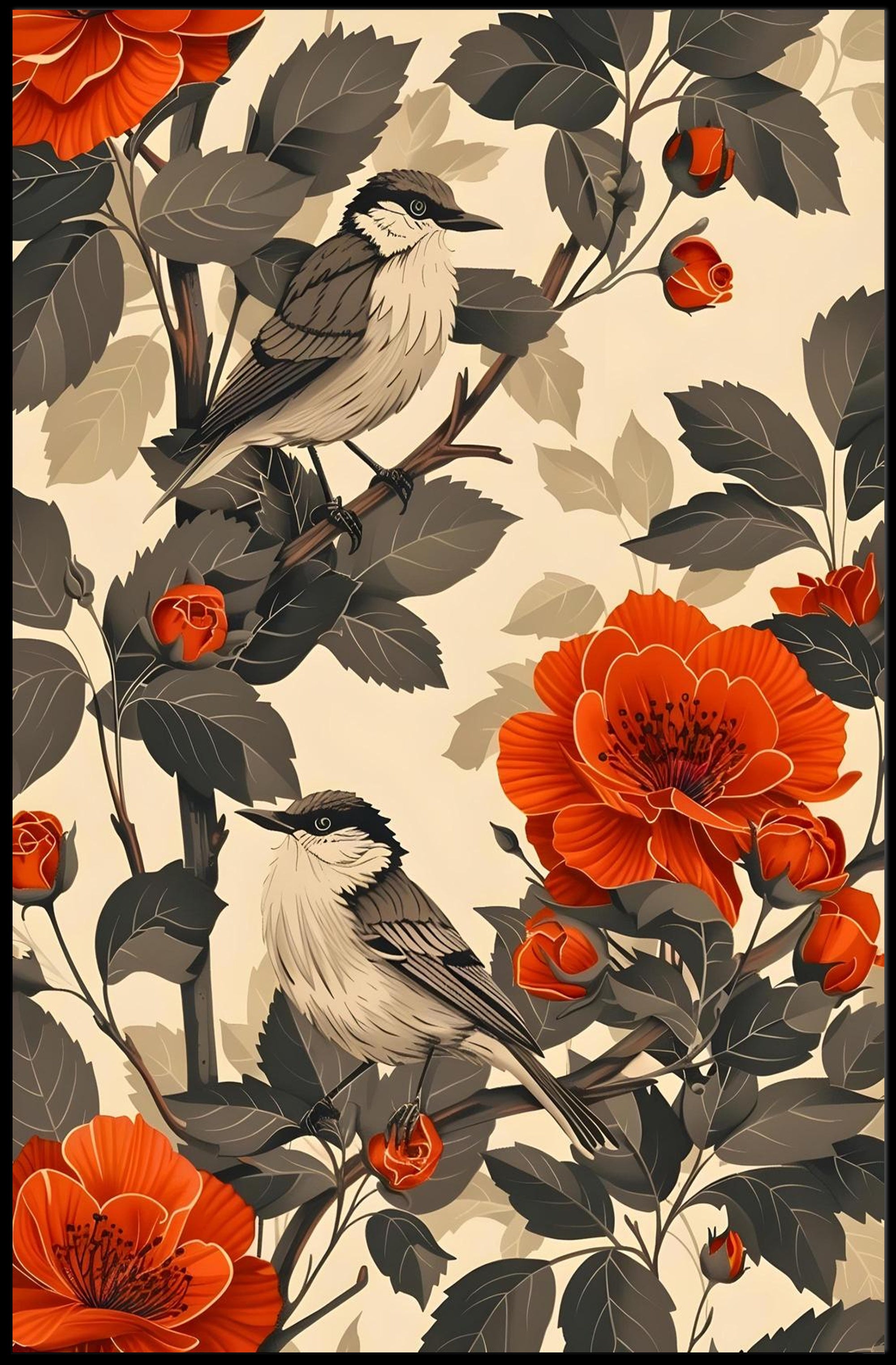Birds and Blooms: Tranquil Nature-Inspired Animal Poster