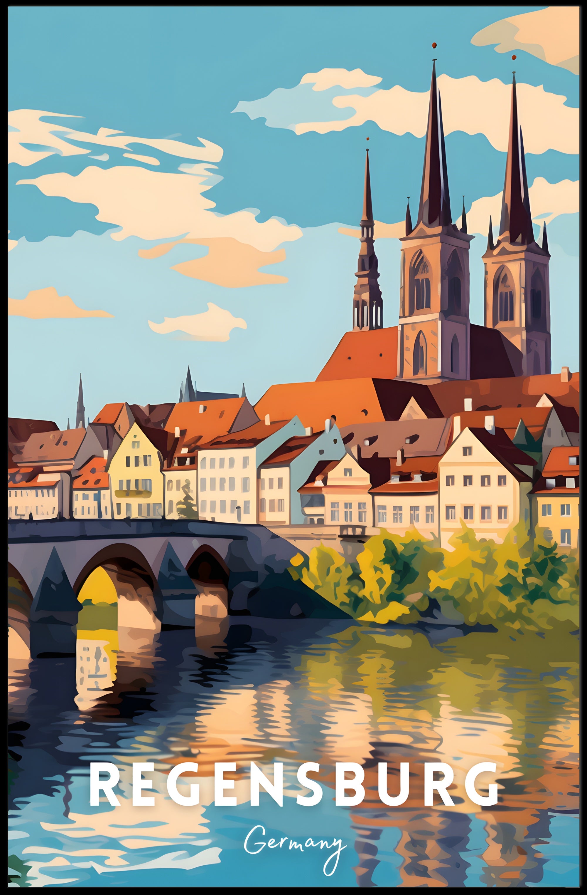 Regensburg Cityscape Travel Poster