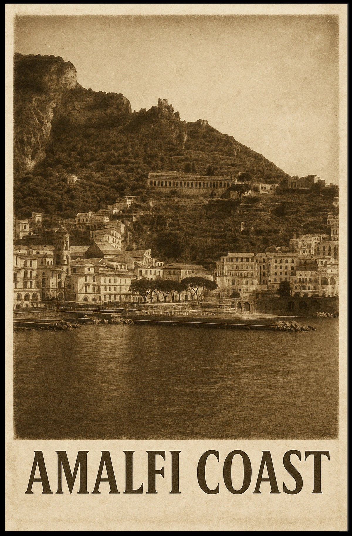 Amalfi Coast Vintage Poster Wall Art for Coastal Decor
