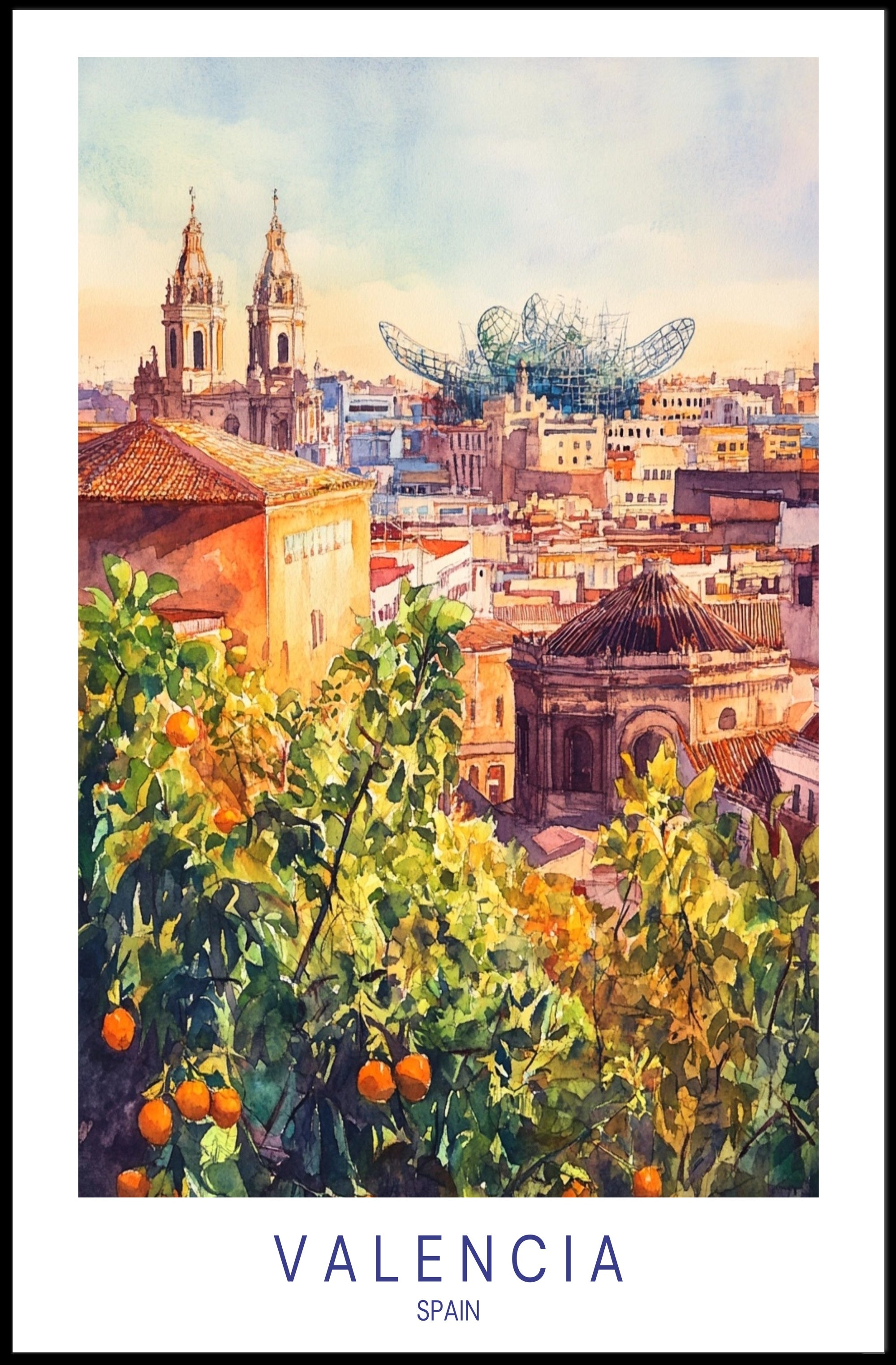 Valencia Skyline Poster PosterGoat