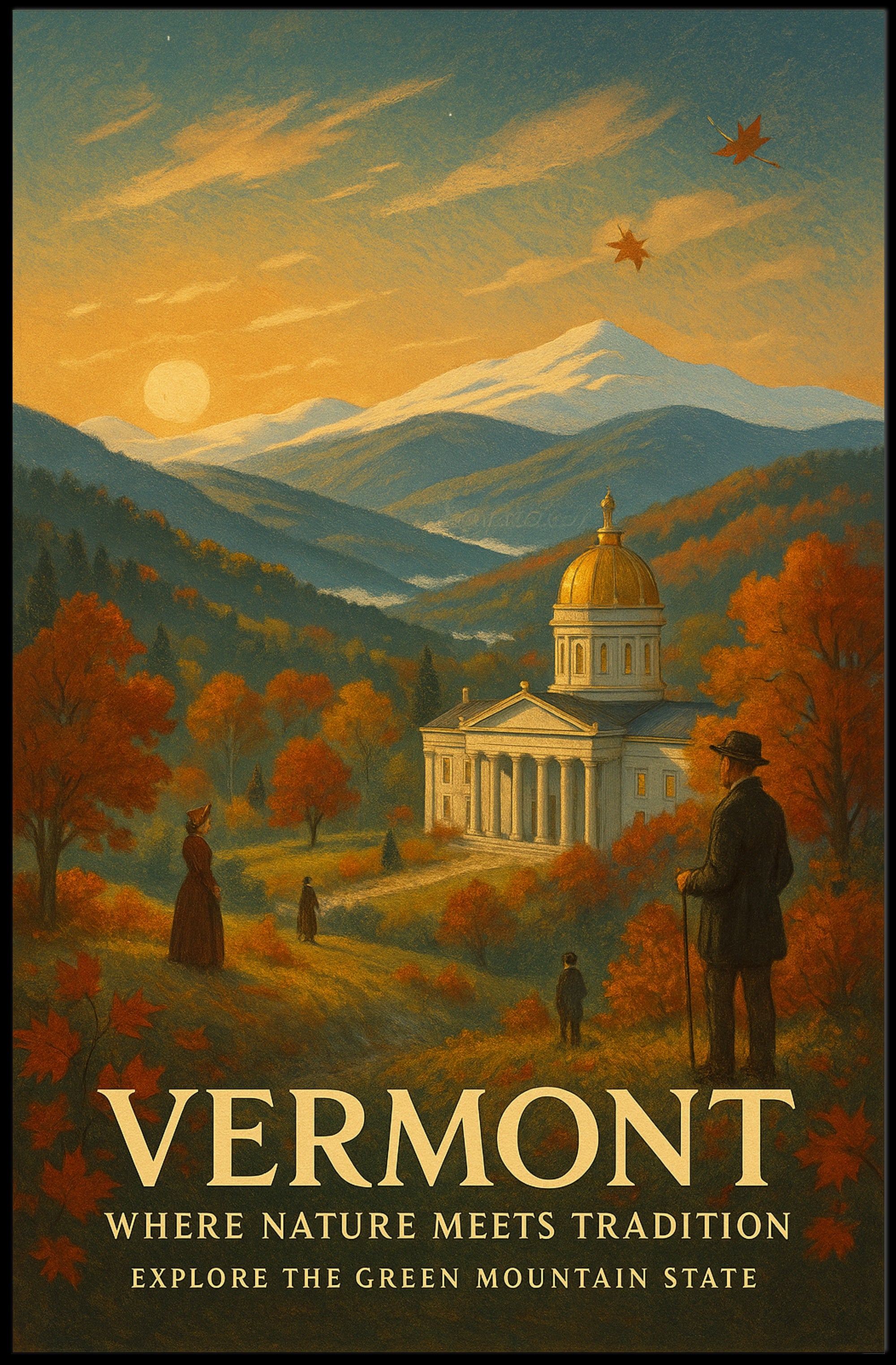 Vermont Travel Poster Vintage Scenic Wall Art