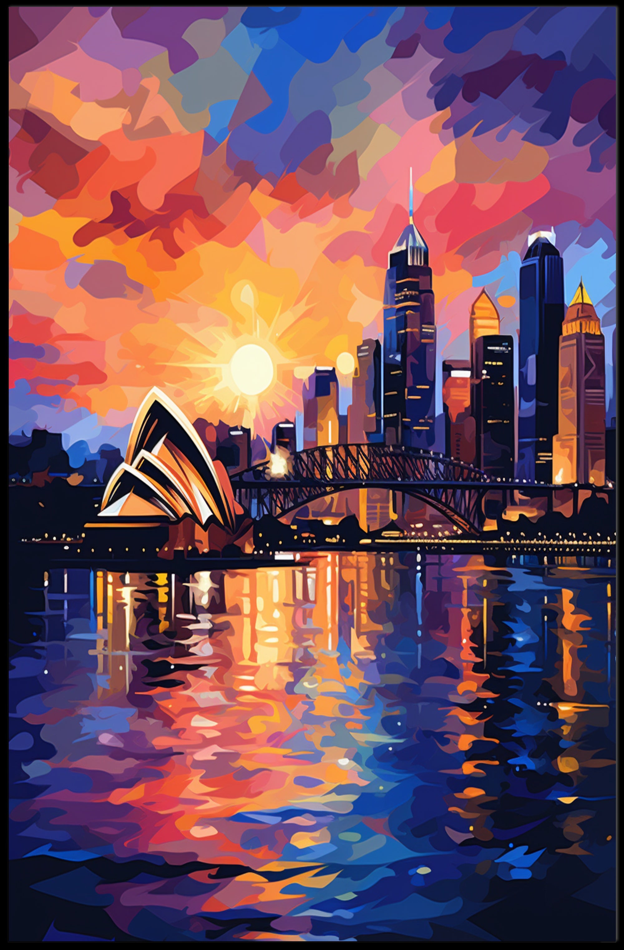 Vibrant Cityscape At Sunset Poster