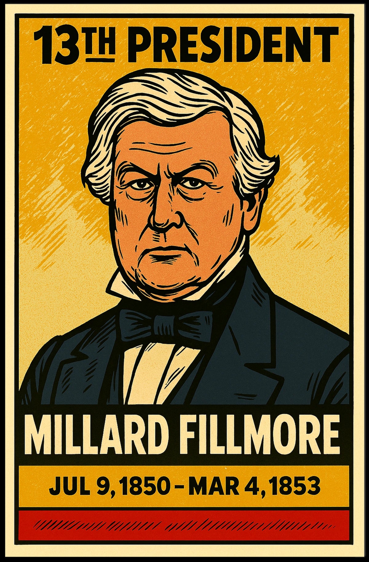 Millard Fillmore 13th President of the United States Inked Comic Style Poster