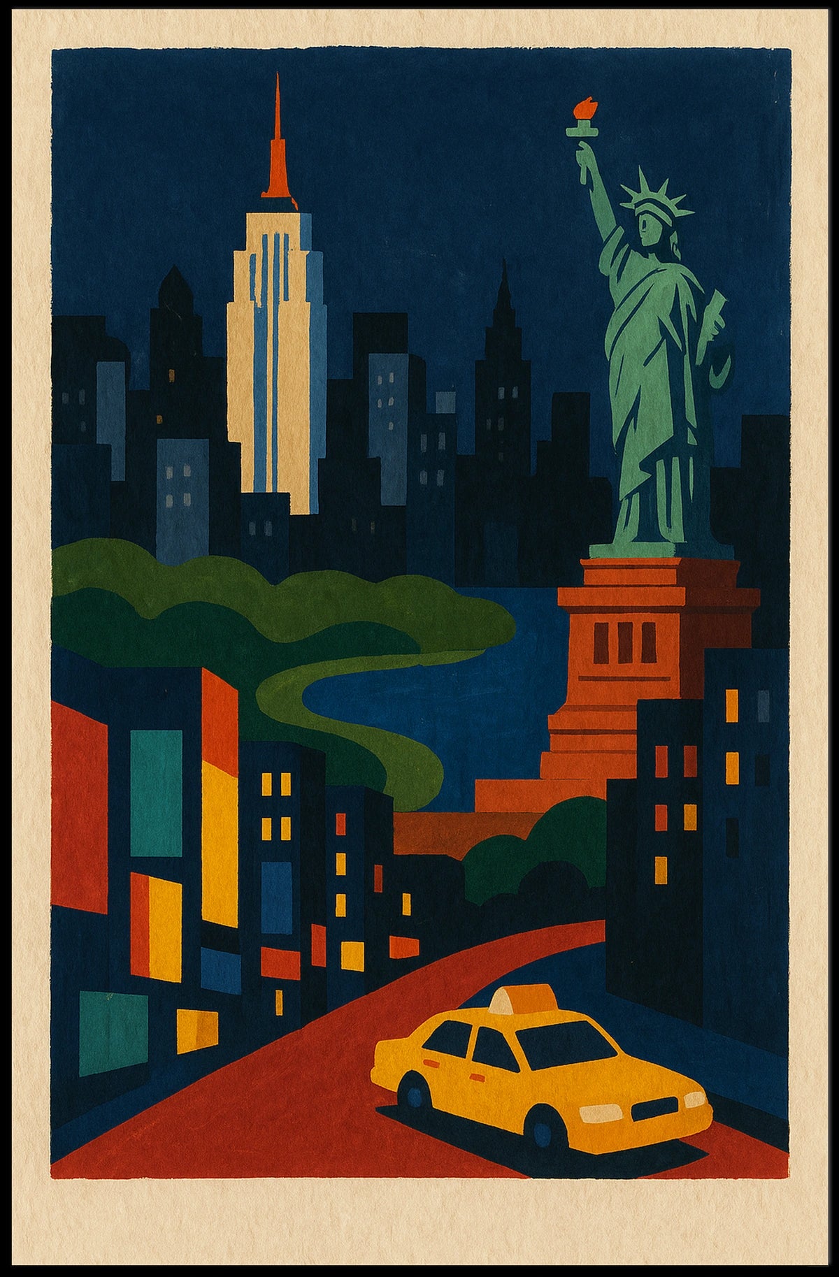 New York City Art Deco Poster Abstract Landmarks Wall Art