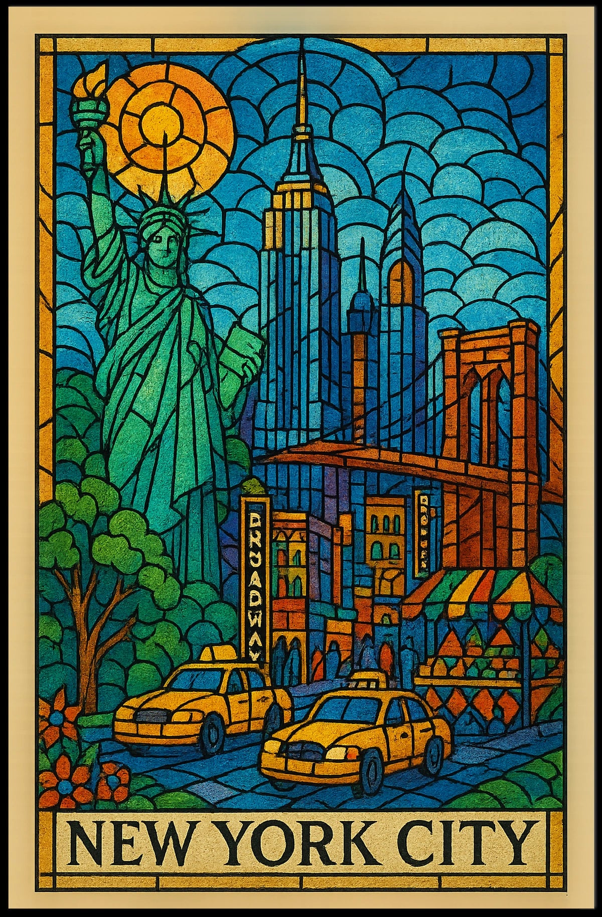 New York City Iconic Landmarks Poster Abstract Wall Art