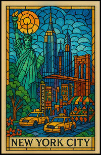 New York City Iconic Landmarks Poster Abstract Wall Art