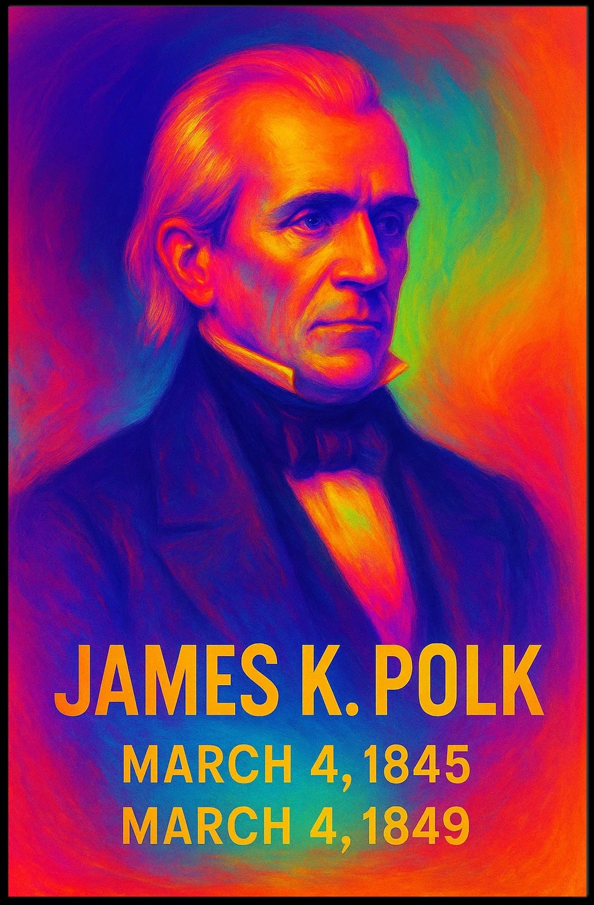 James K. Polk 11th President of the United States Neon Gradient Overlay Poster