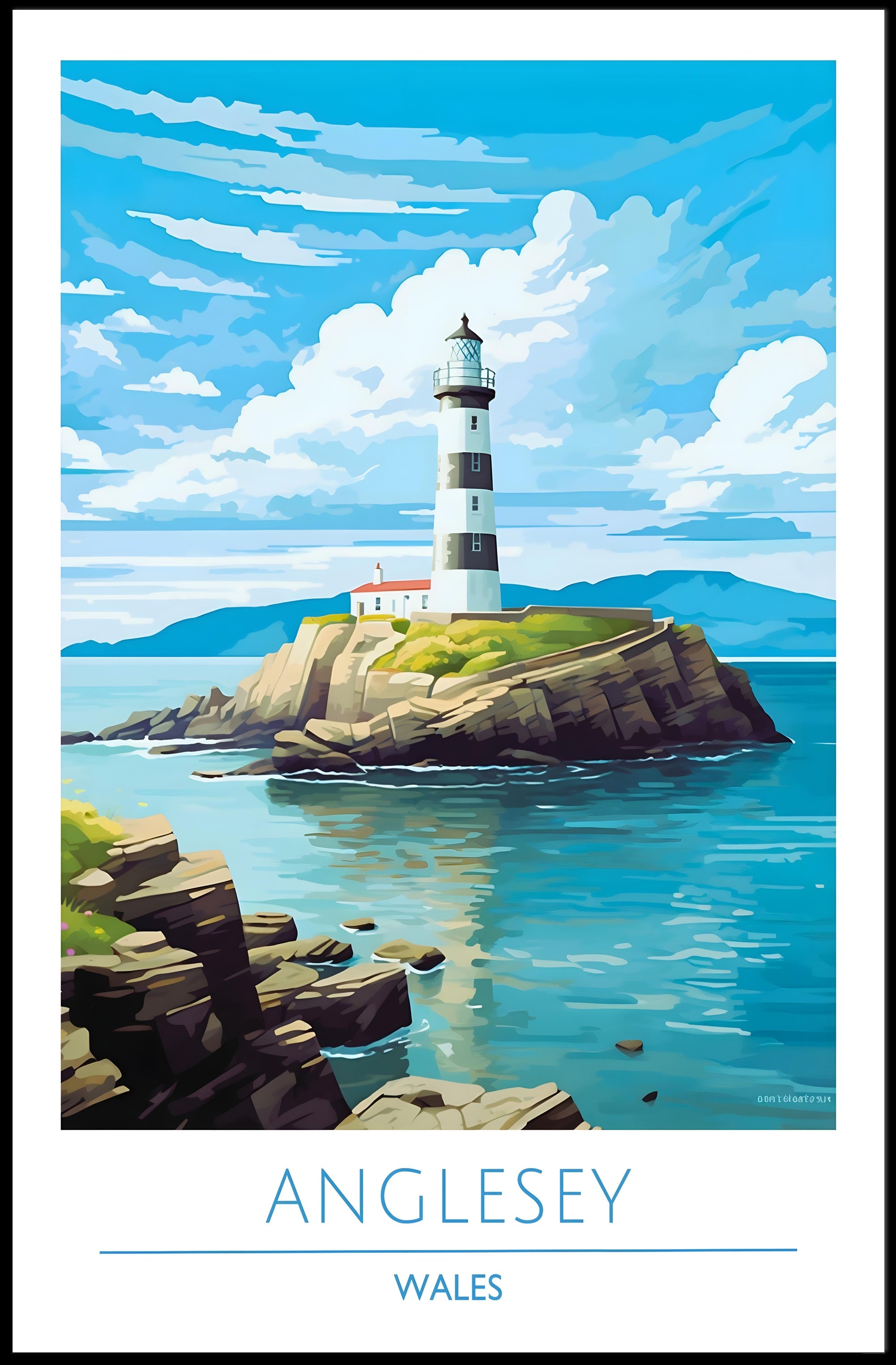 Scenic Lighthouse Art Print: Explore Wales Travel Poster