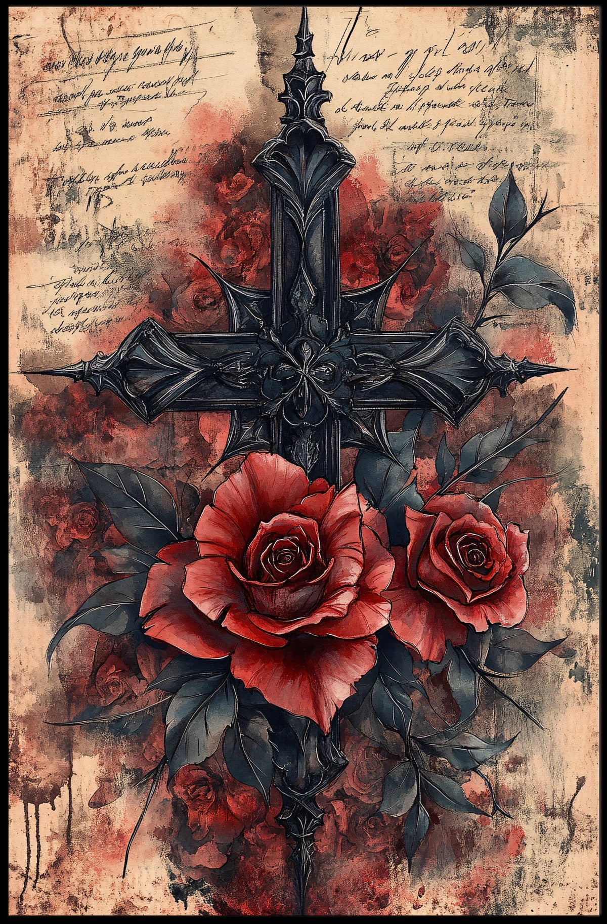 Gothic Roses and Cross Artistic Pop Culture Poster