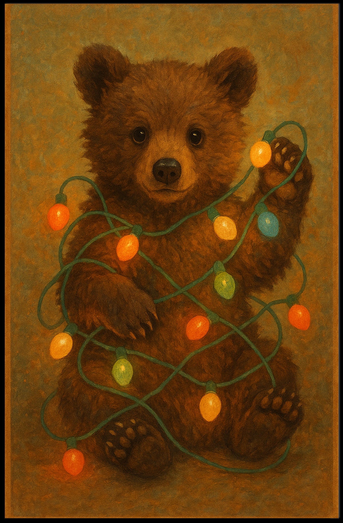 Festive Bear With Lights Poster