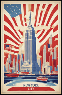 New York City Patriotic Skyline Poster Vintage Wall Art