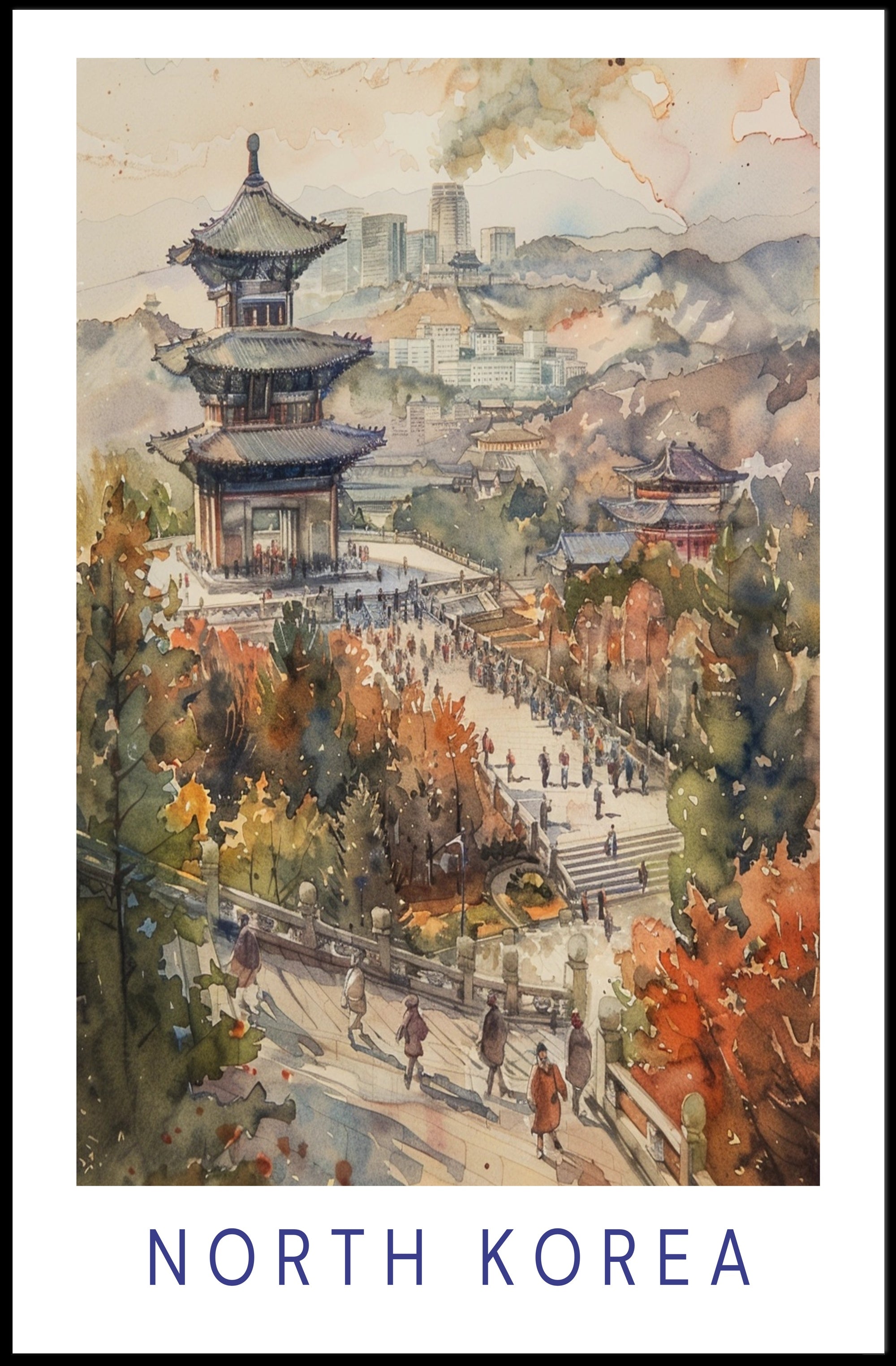 Serene Watercolor Pagoda: Cultural or Heritage Poster PosterGoat
