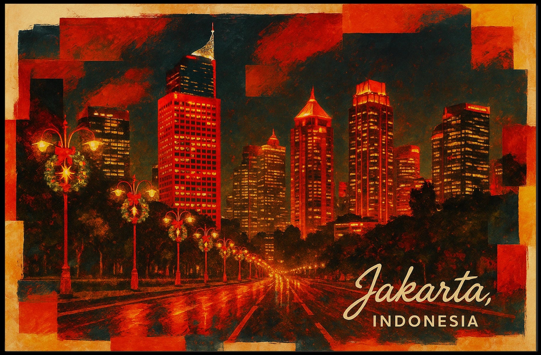 Jakarta, Indonesia Cityscape at Night Poster