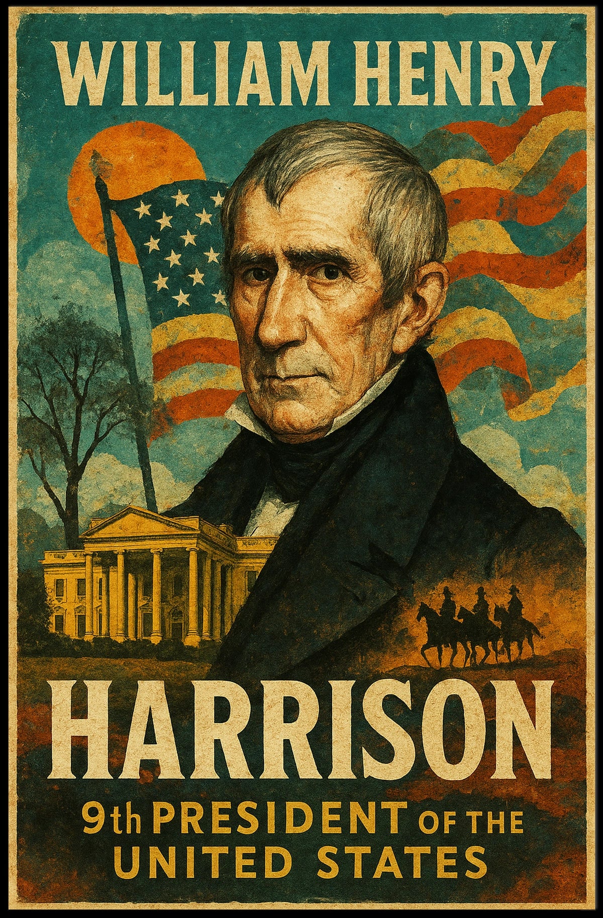 William Henry Harrison 9th President of the United States Layered Digital Collage Poster