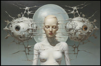 Surreal Human-Machine Fusion Poster: Futuristic Sci-Fi Poster