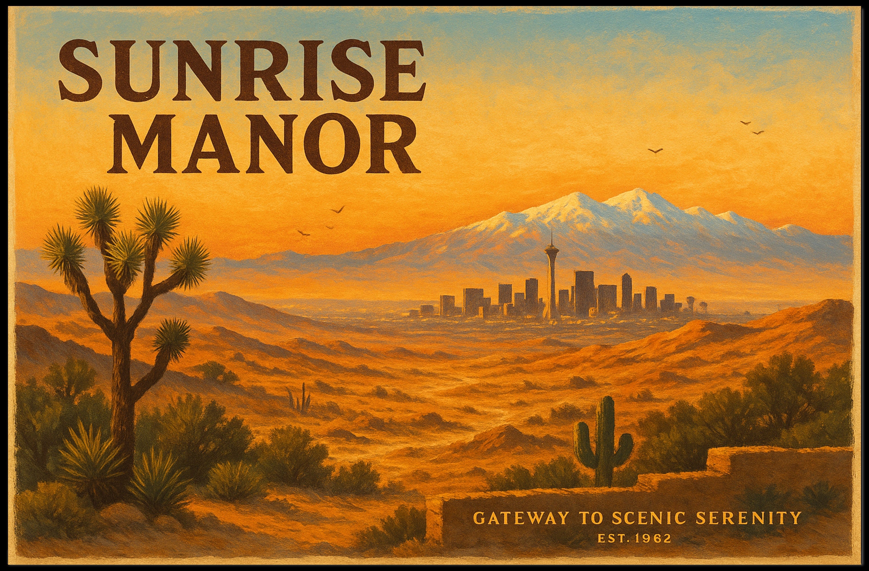 Sunrise Manor Scenic Illustration Poster