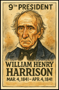 William Henry Harrison 9th President of the United States Exaggerated Cartoon Sketch Poster