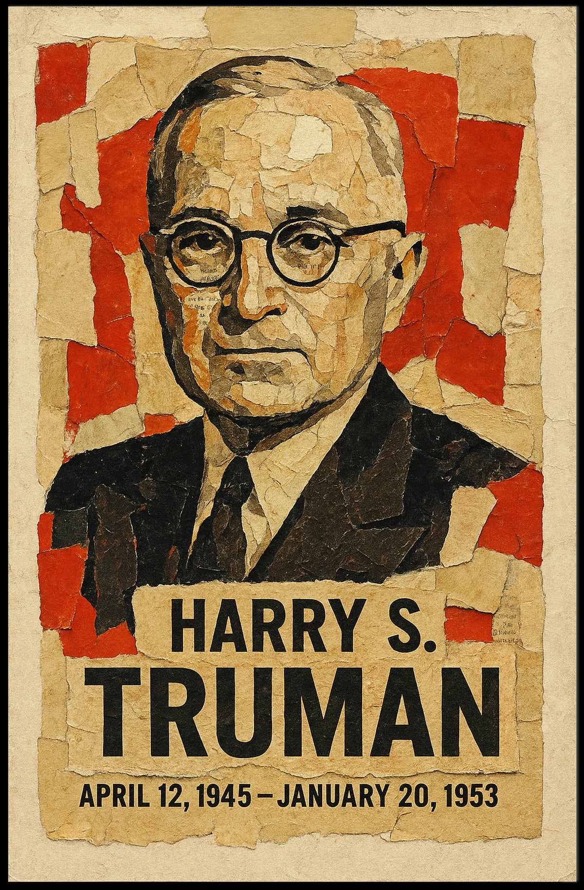 Harry S. Truman 33rd President of the United States Layered paper Collage Poster