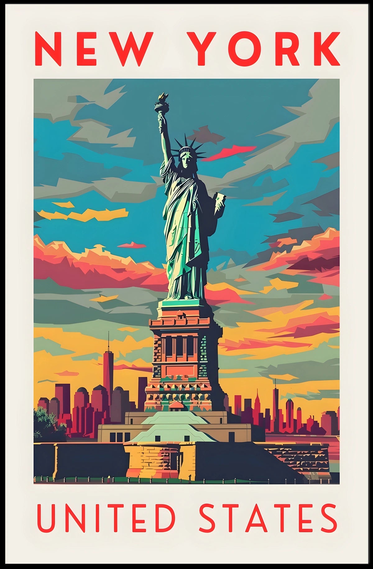 Statue Of Liberty New York Skyline Poster Retro Wall Art