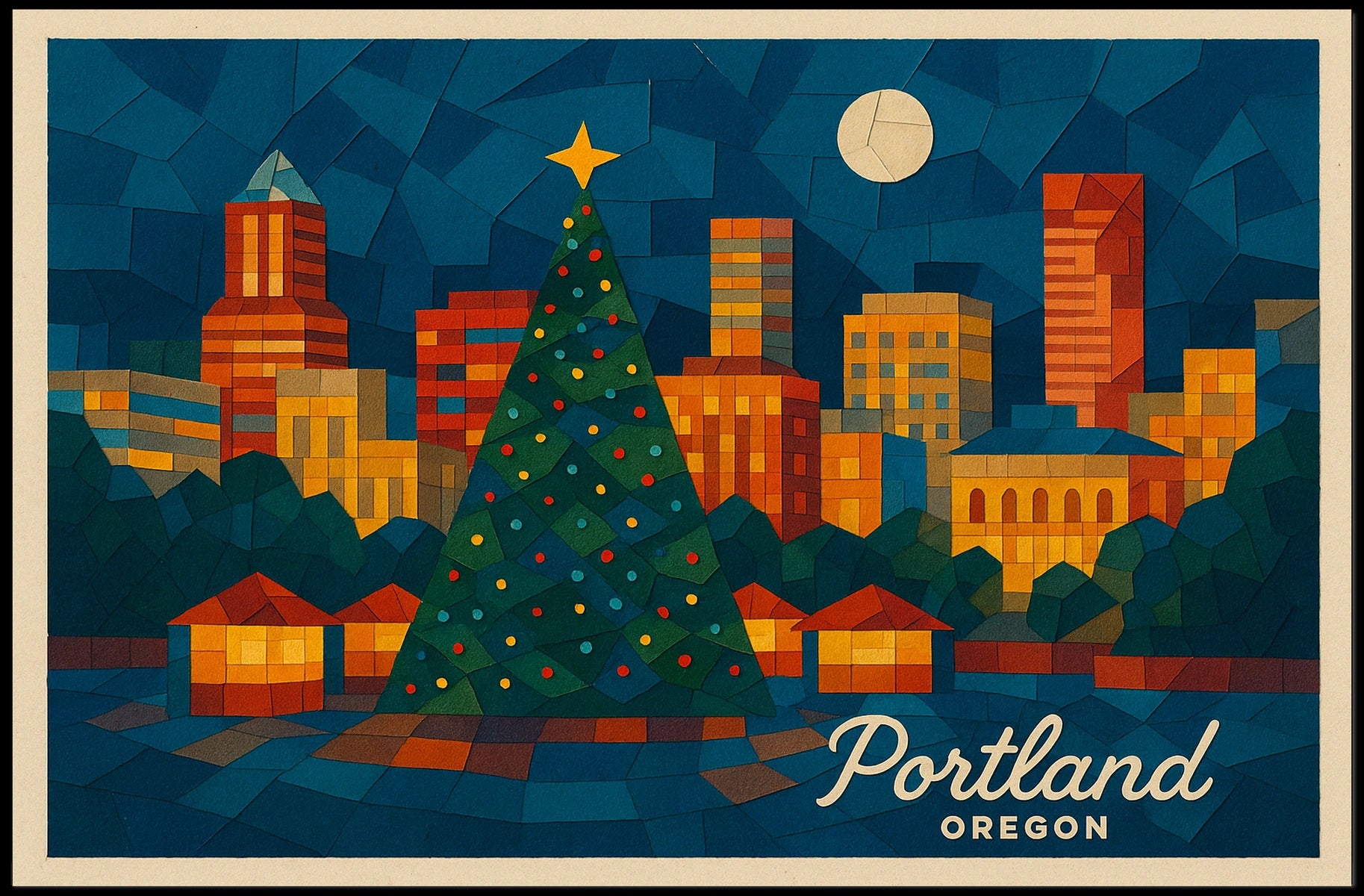Portland Holiday Skyline Poster