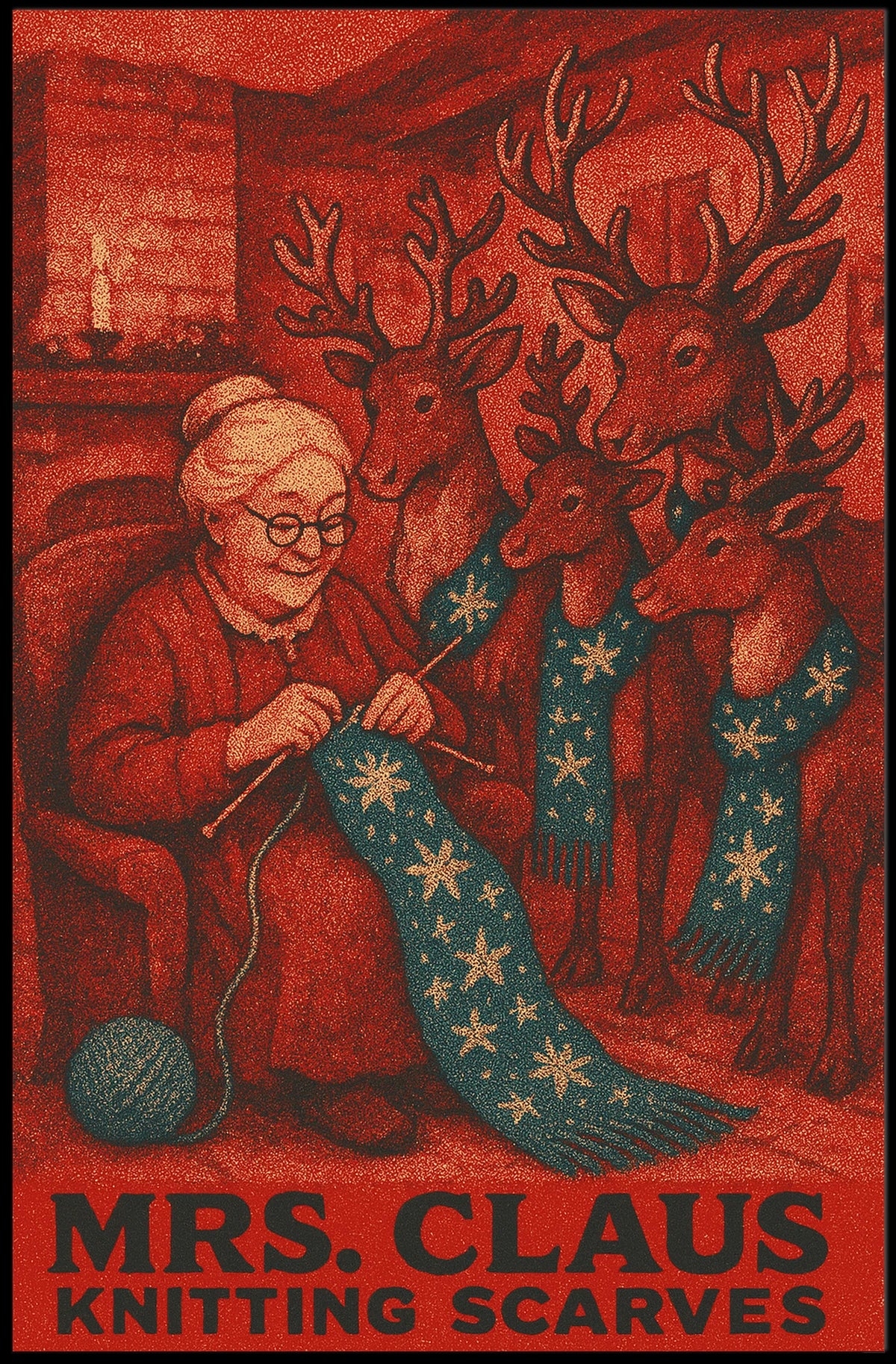 Mrs. Claus Knitting Scarves Poster