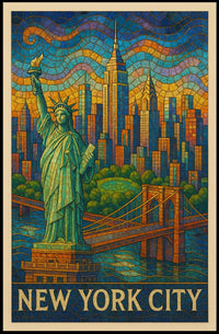 New York City Mosaic Poster Vibrant Colors for Home Decor