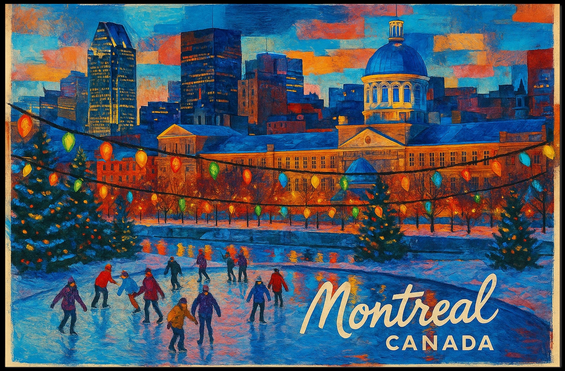 Winter Skating in Montreal Poster