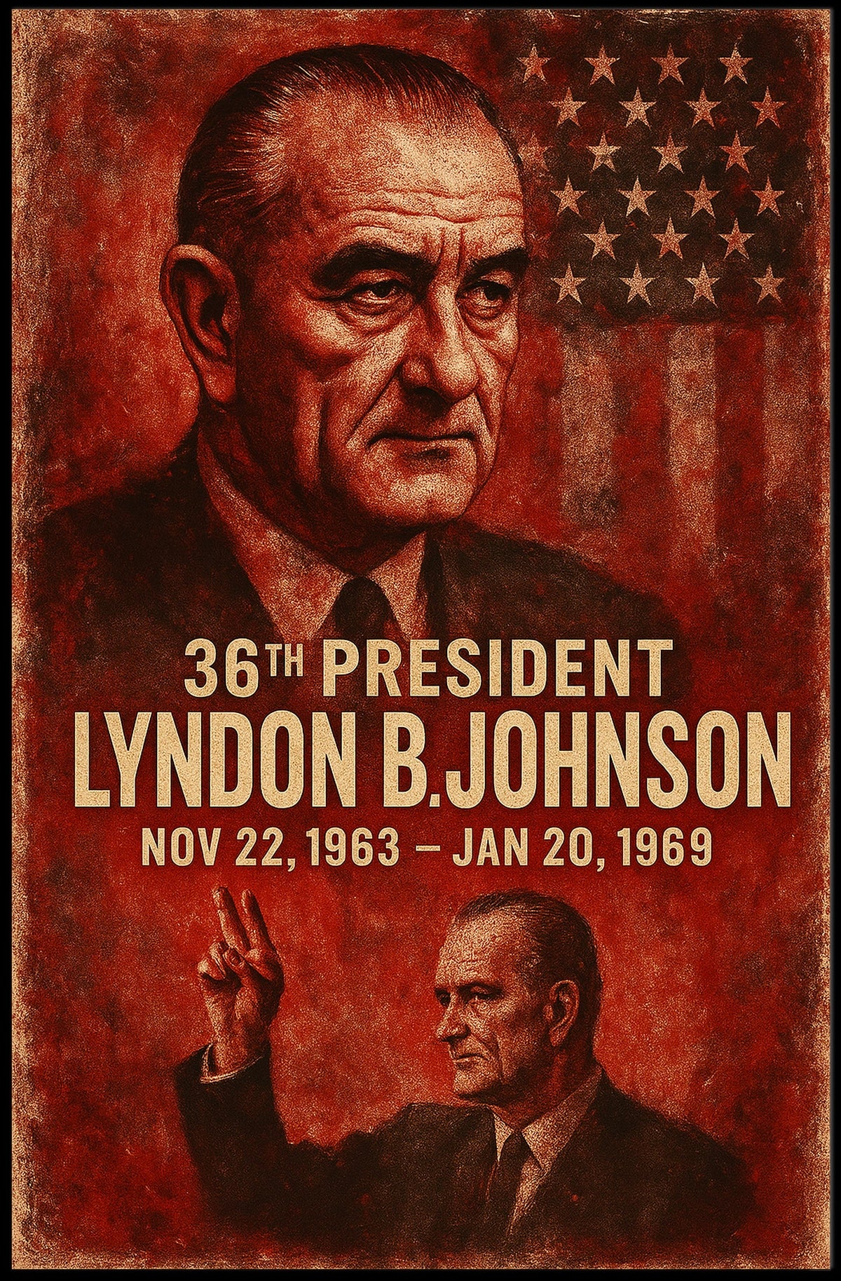 Lyndon B. Johnson Vintage Portrait Historical Poster
