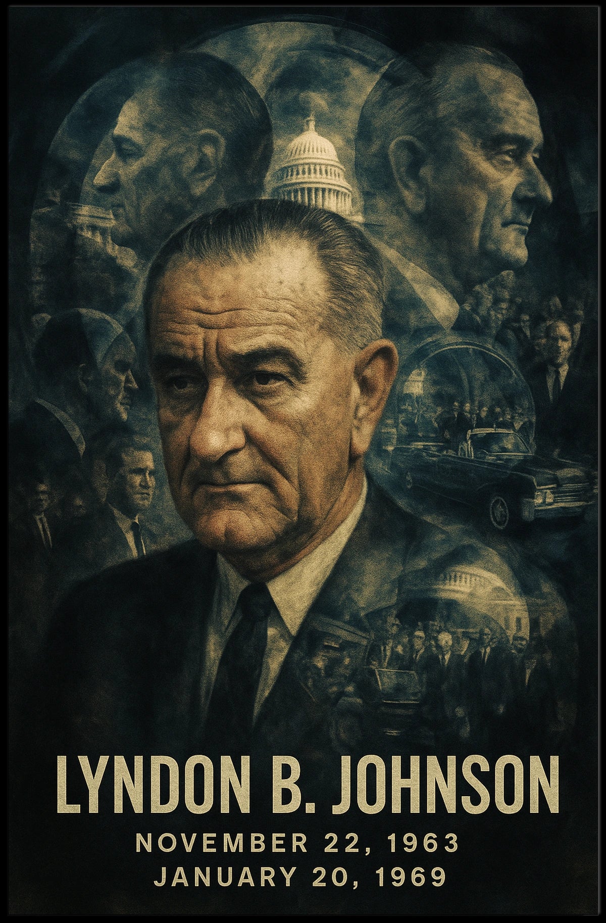 Lyndon B. Johnson 36th President of the United States Double Exposure Poster