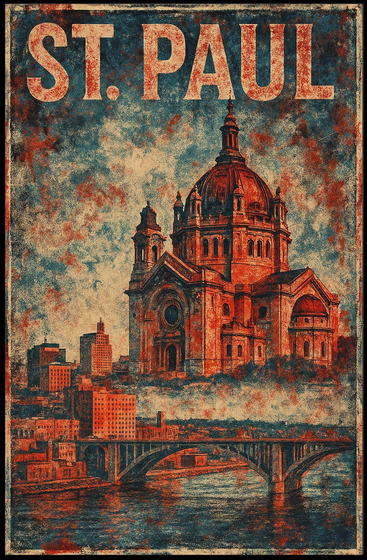 St Paul Cathedral Vintage Art Heritage Typography Historic Charm Weathered Monuments Collectors Skyline Poster