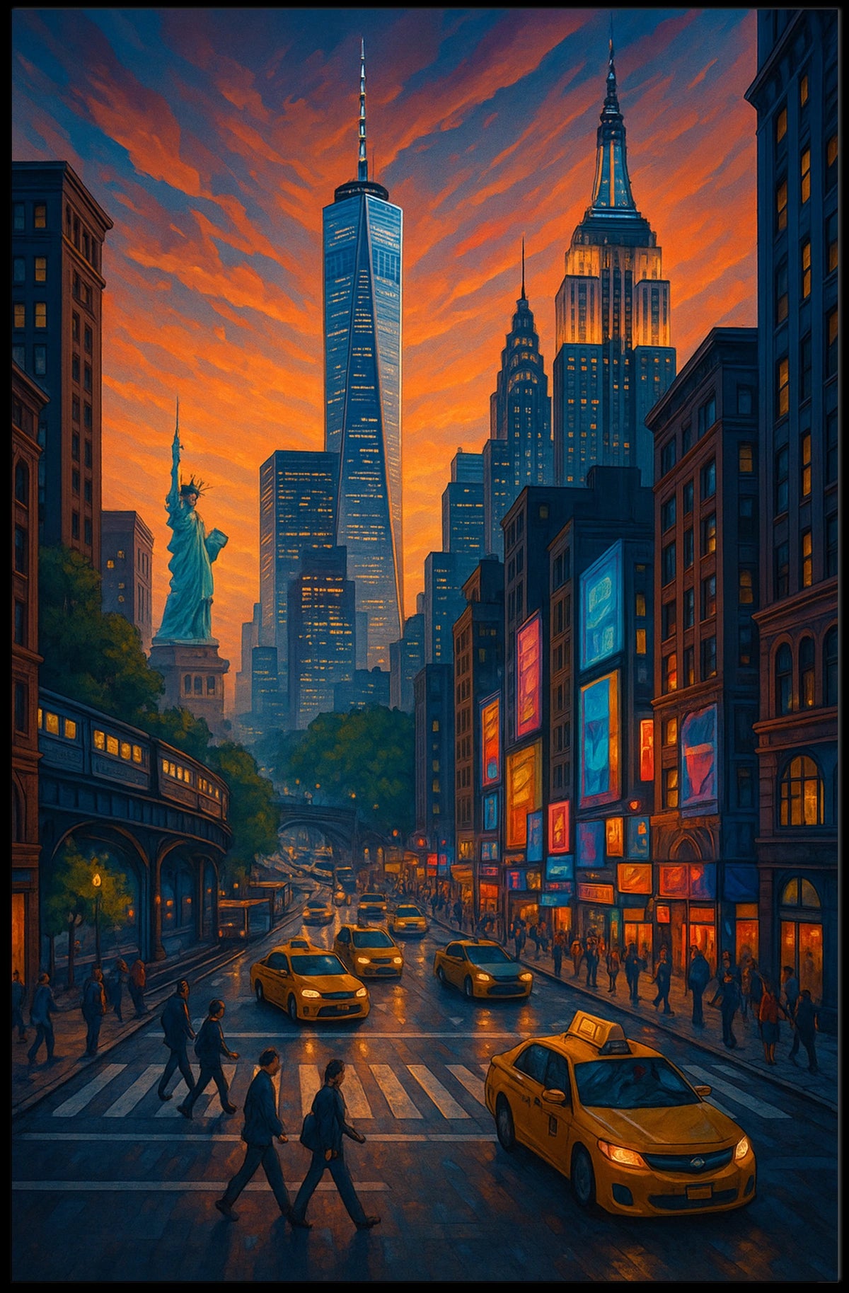 New York City Urban Street Scene Poster Modern Wall Art