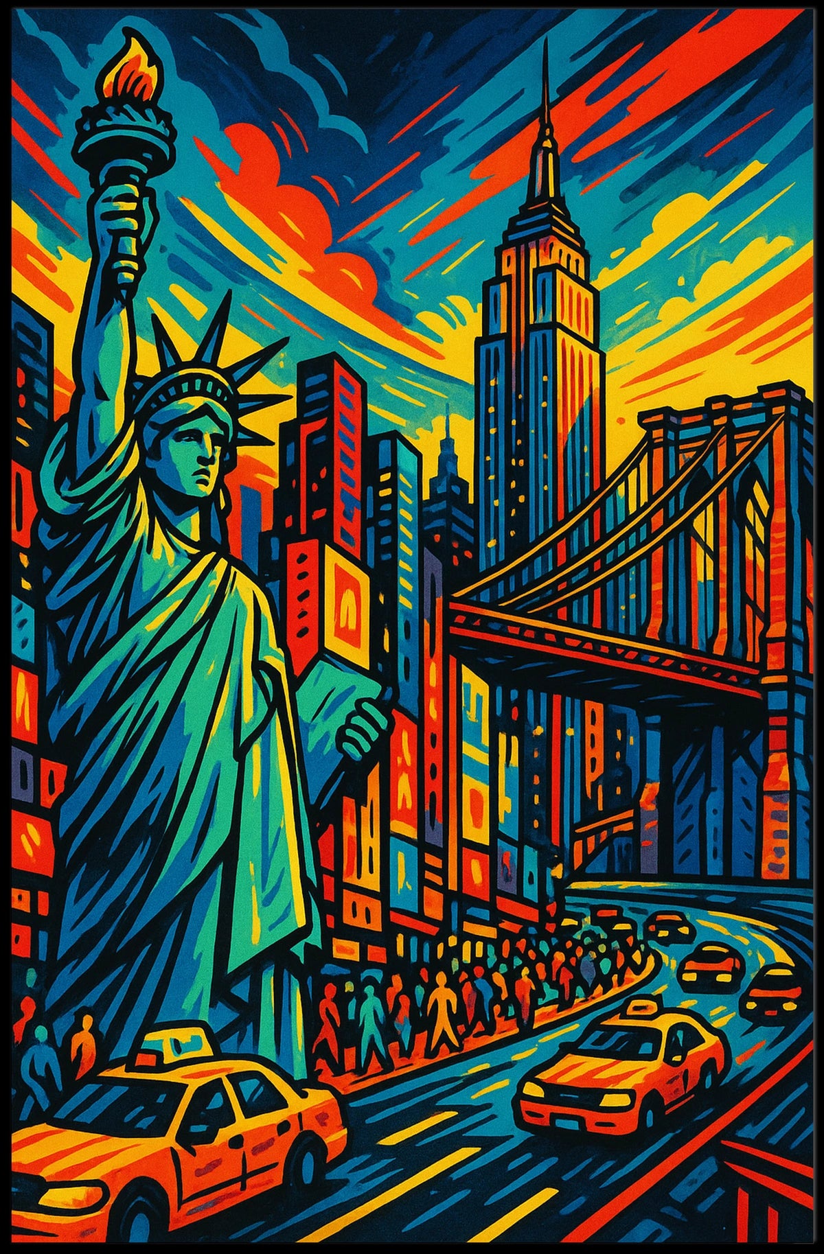 Vibrant New York Cityscape Poster Bold Colors Living Rooms