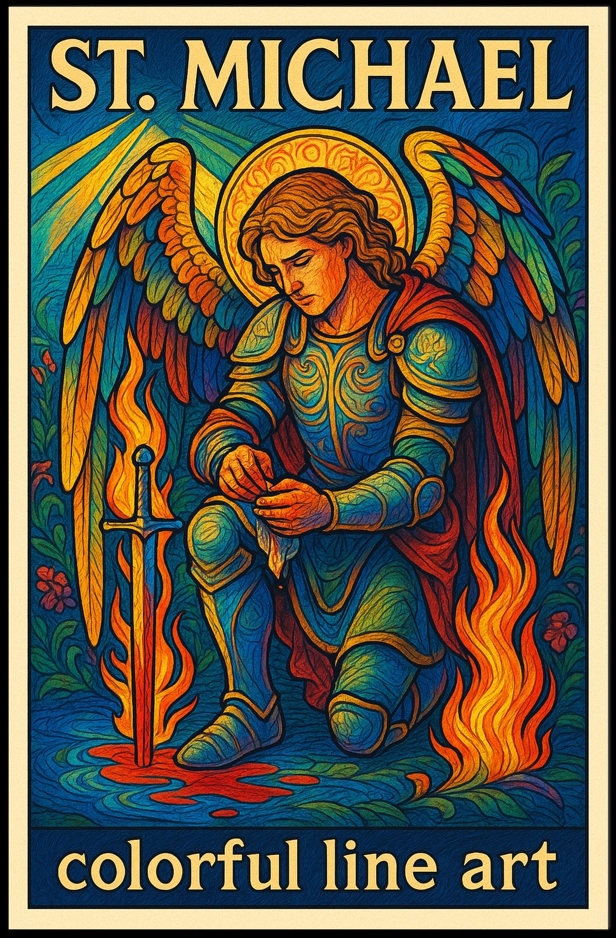 St. Michael Colorful Line Art Poster
