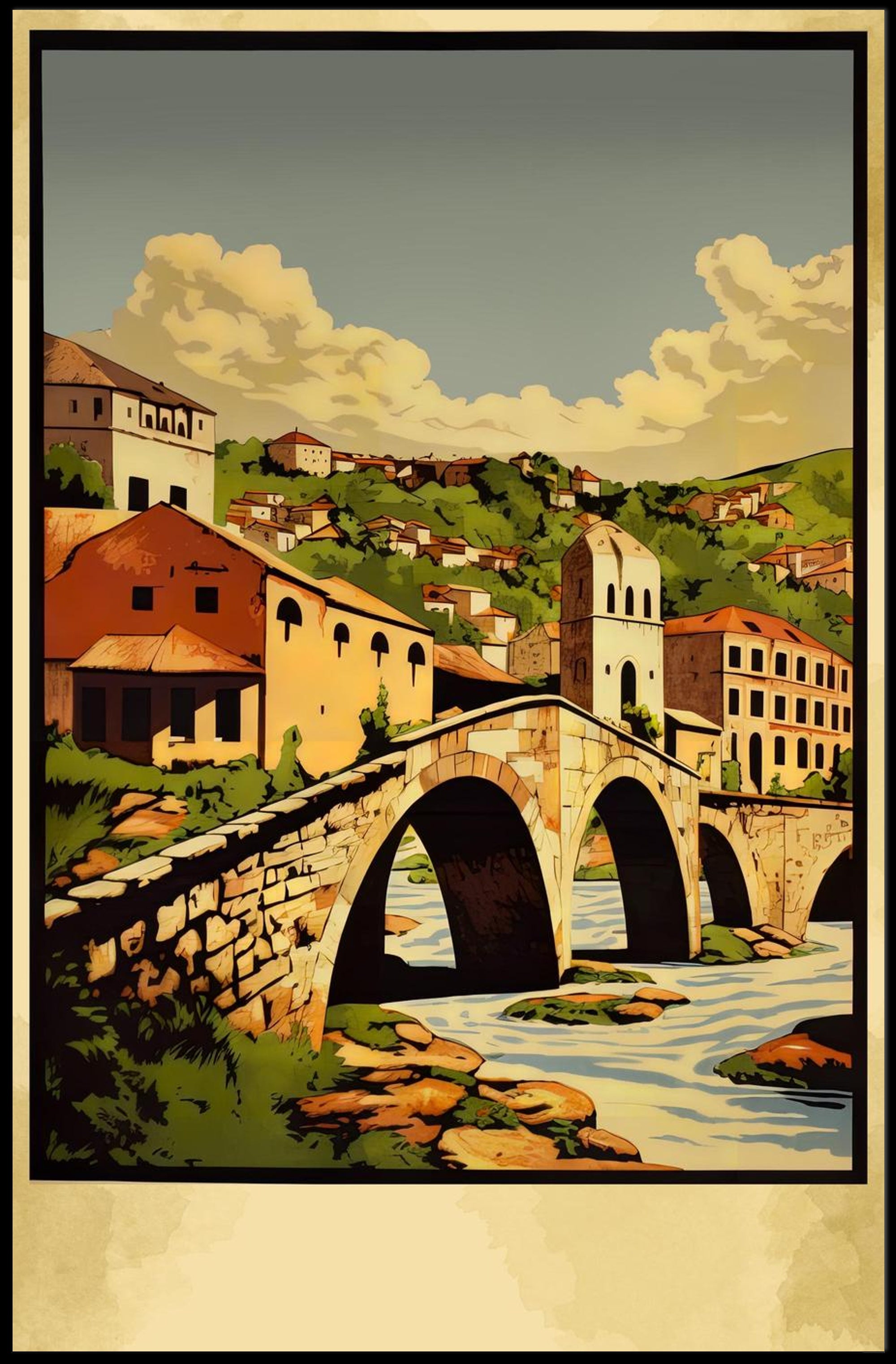 Scenic Bridge in a Quaint Village Poster
