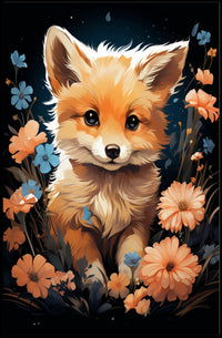 Enchanted Fox Blooming Forest Whimsical Nature Lovers Art Inspiring Spring Scene Colorful Blooms Poster