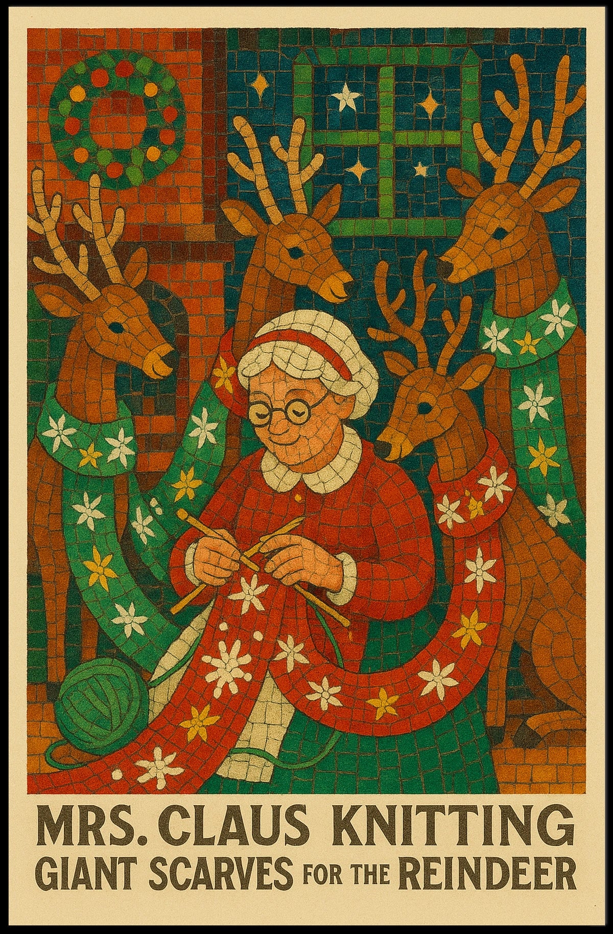 Mrs. Claus Knitting For The Reindeer Poster