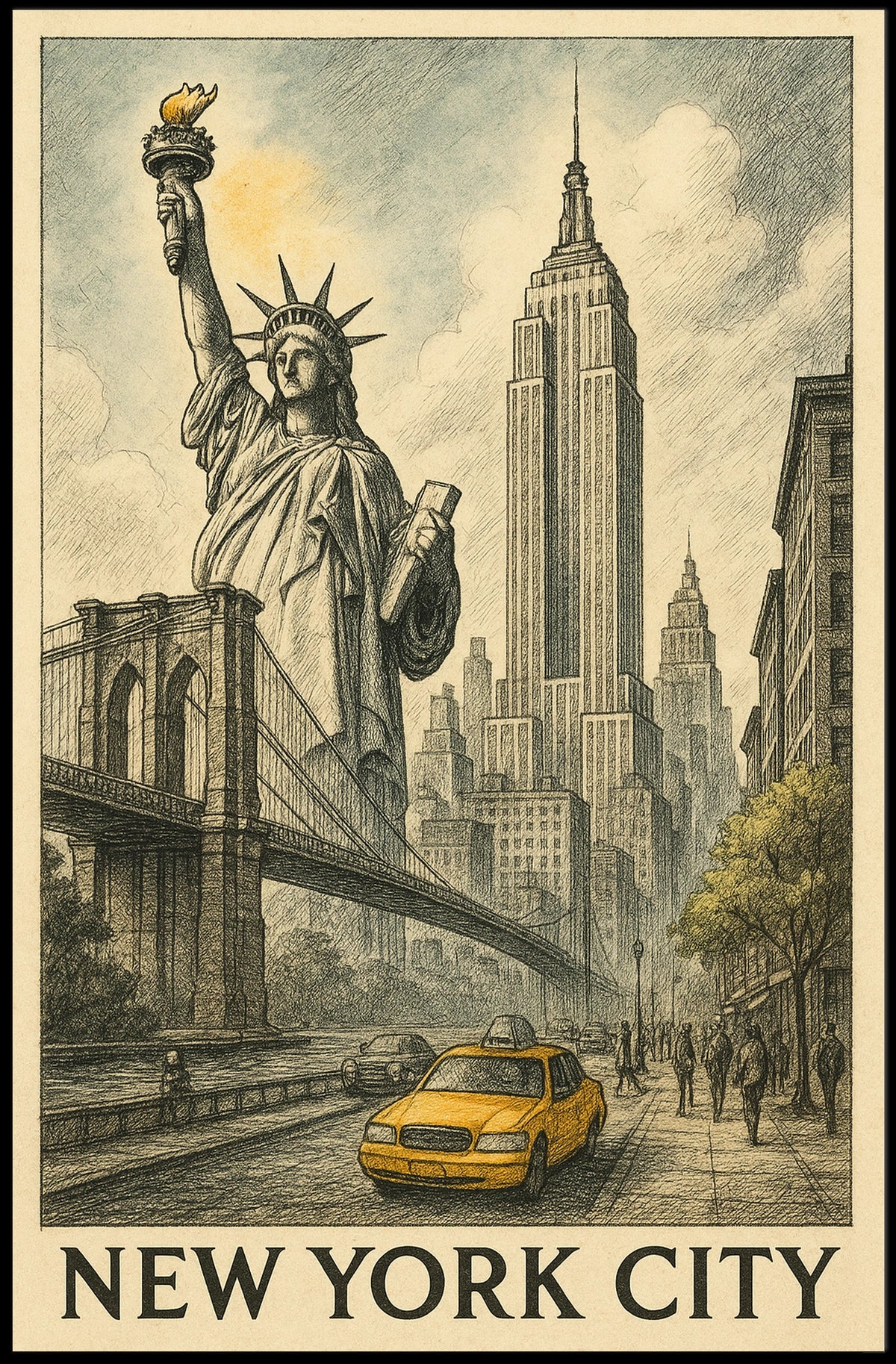 New York City Iconic Skyline Poster Vintage Wall Art