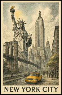 New York City Iconic Skyline Poster Vintage Wall Art