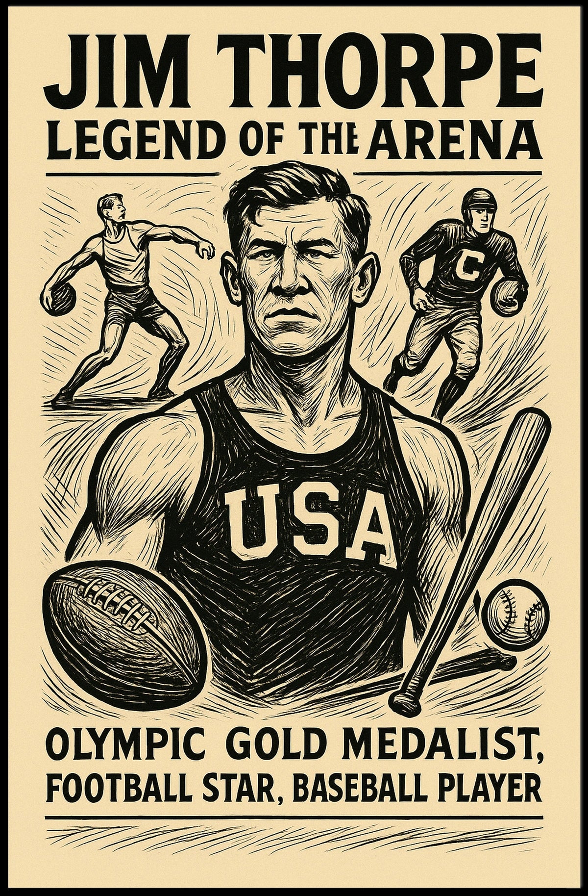 Jim Thorpe Iconic Sports Legend Poster
