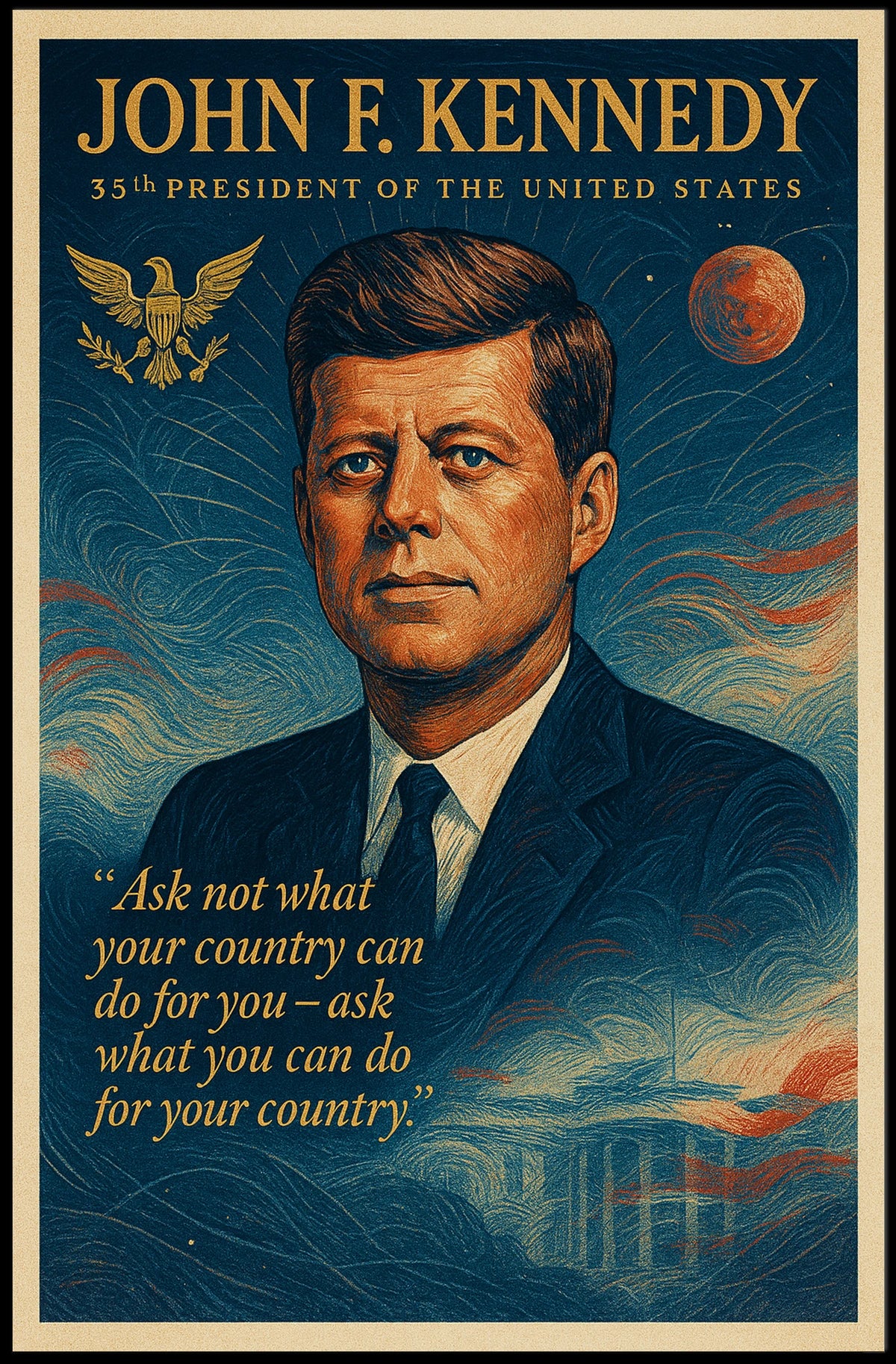 JFK Inspirational Poster with Vintage Patriotic Theme